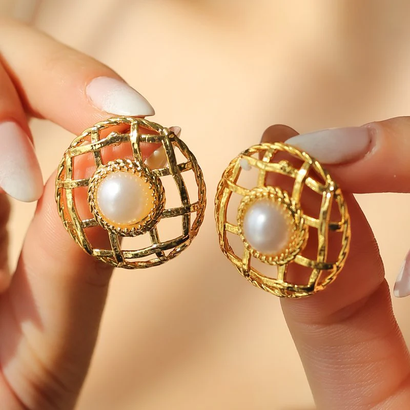 Boucles d'oreilles - Laiton plaqué or & perle - Image 3