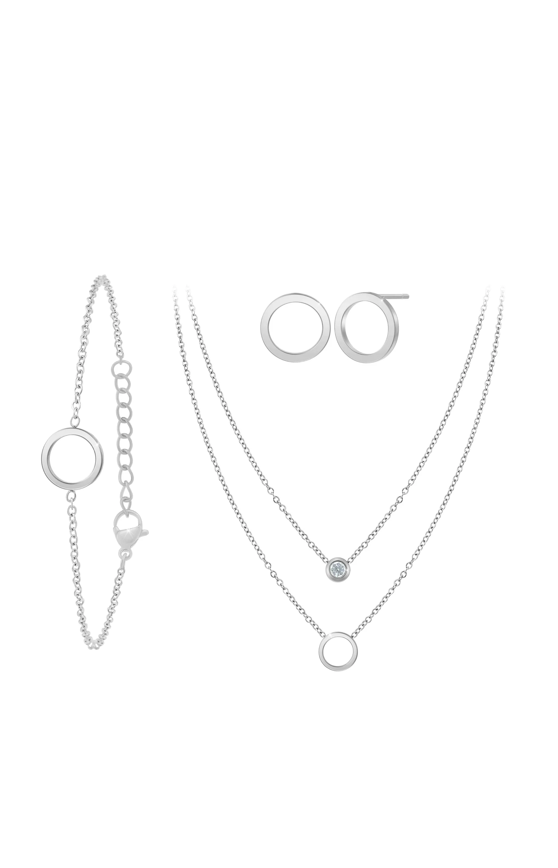 Parure 3 pièces – Acier inoxydable argenté & cristaux - Image 2