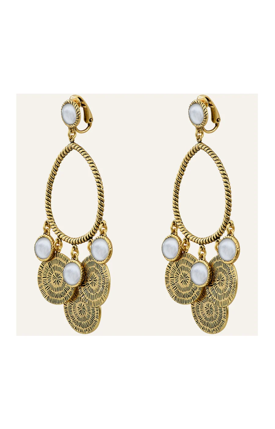 Boucles d'oreilles Arizona - Alliage doré & nacre - Image 2