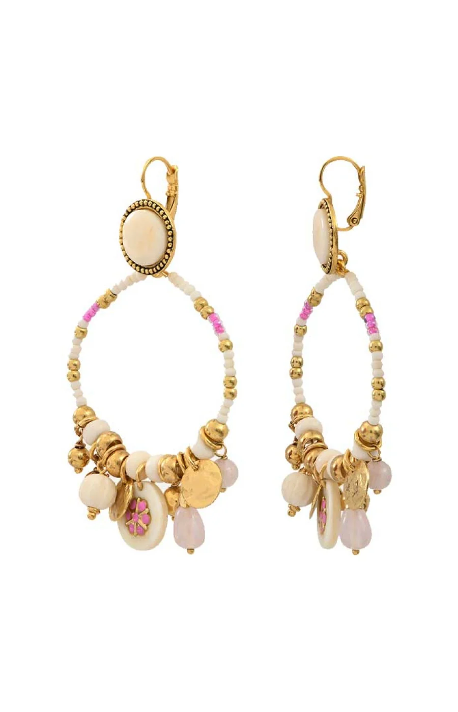 Boucles d'oreilles Lucky Charms - Métal doré, perles de rocaille & quartz rose - Image 2