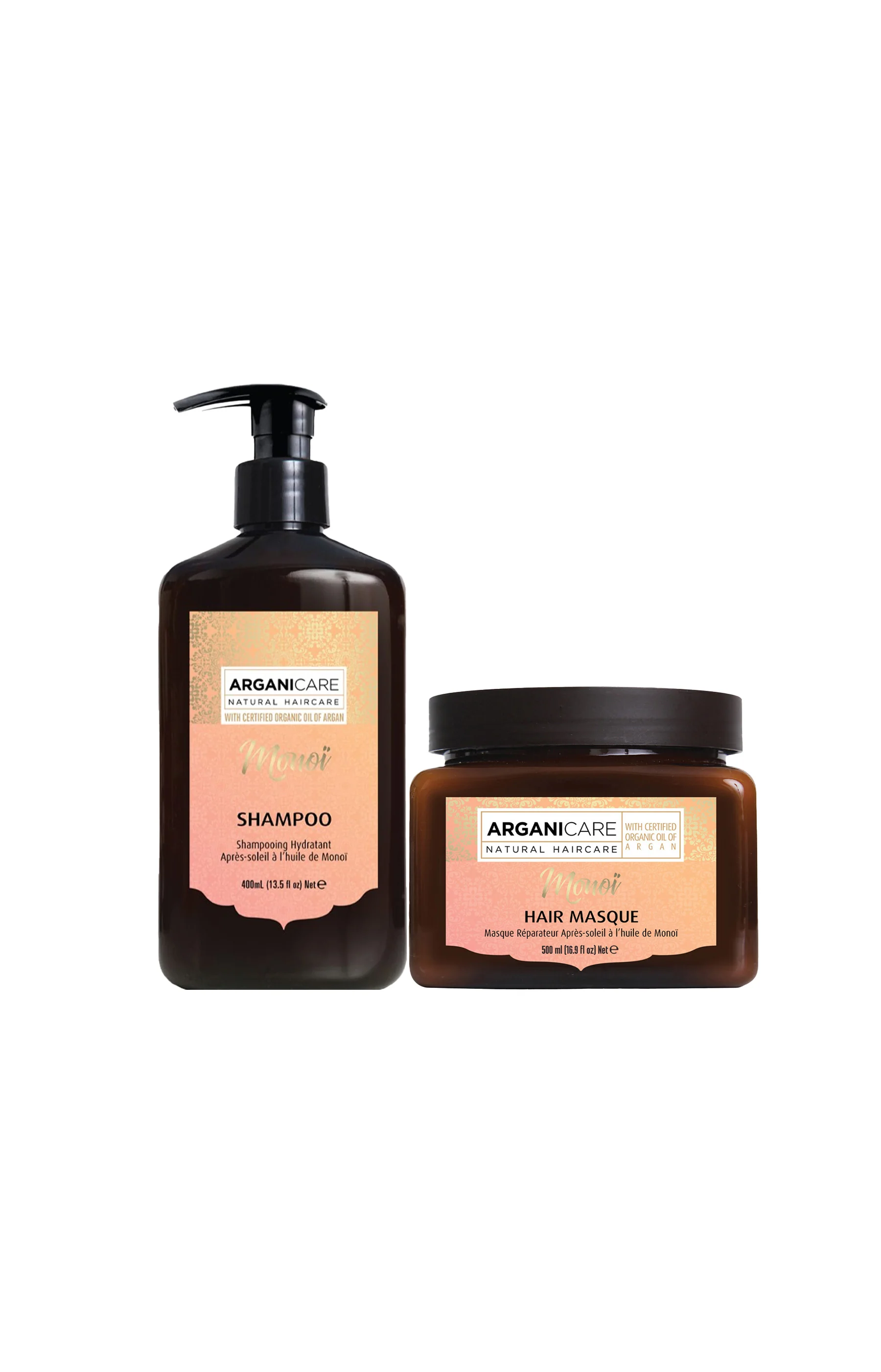 Shampoing & masque hydratant - Huile de monoi - Cheveux fragilisés - 2 produits