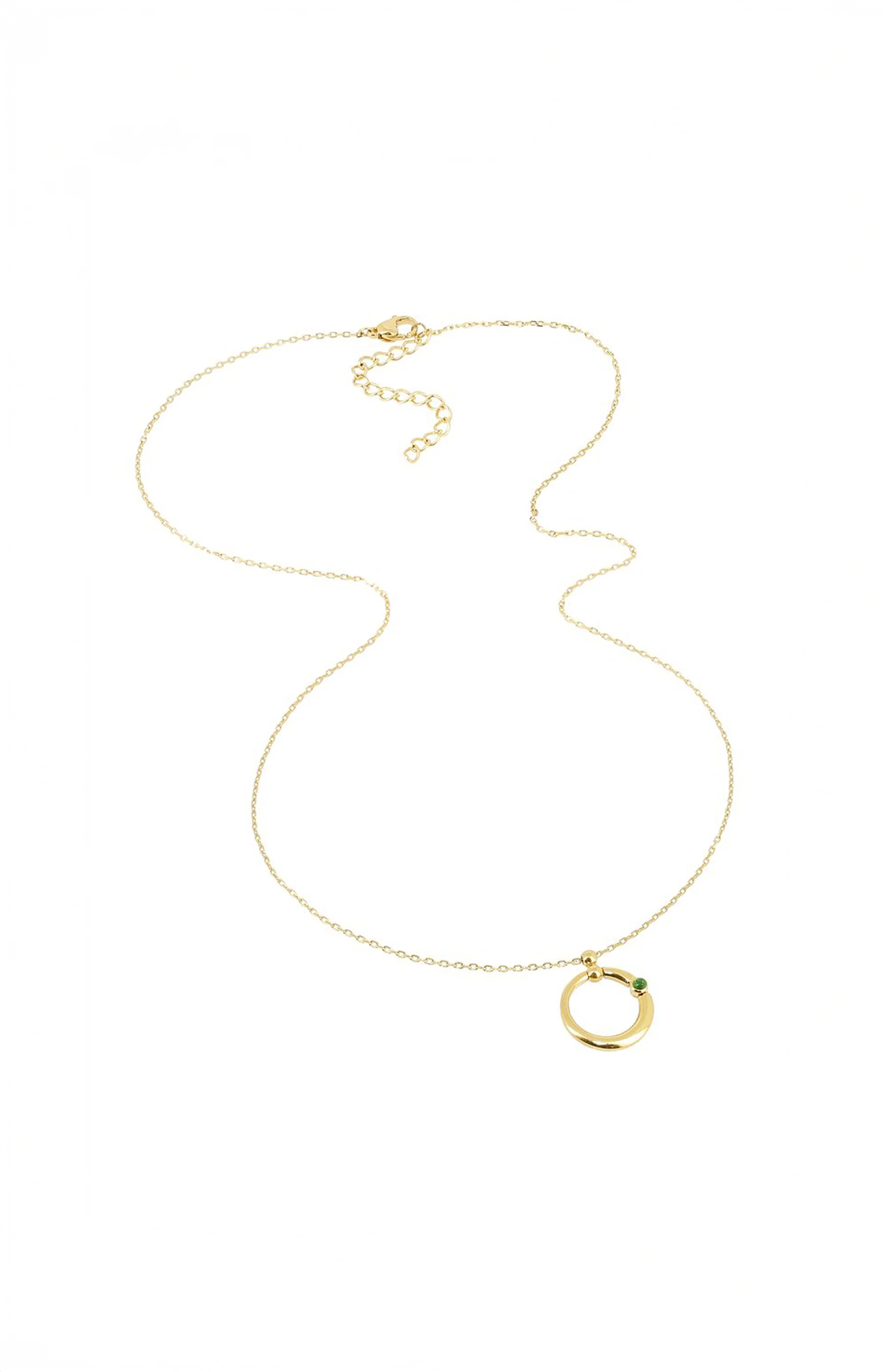 Collier pendentif - Acier inoxydable & zirconium - Doré & vert