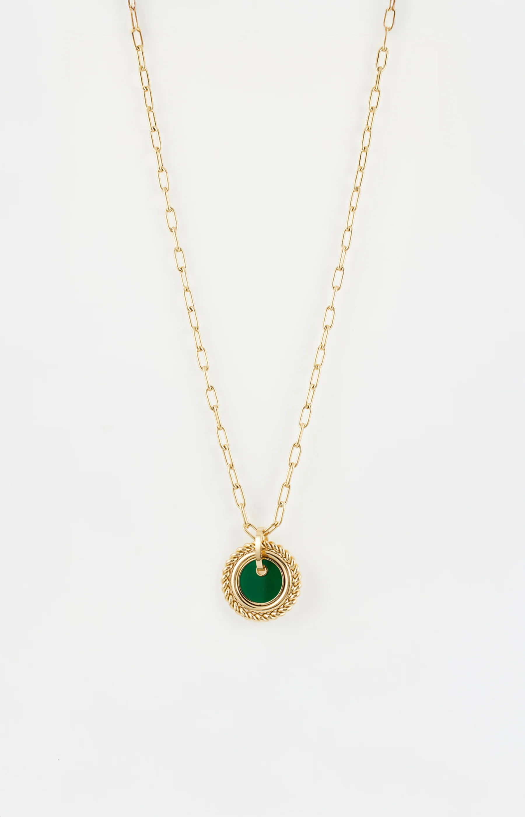 Collier pendentif médaillon - Acier inoxydable - Doré & vert
