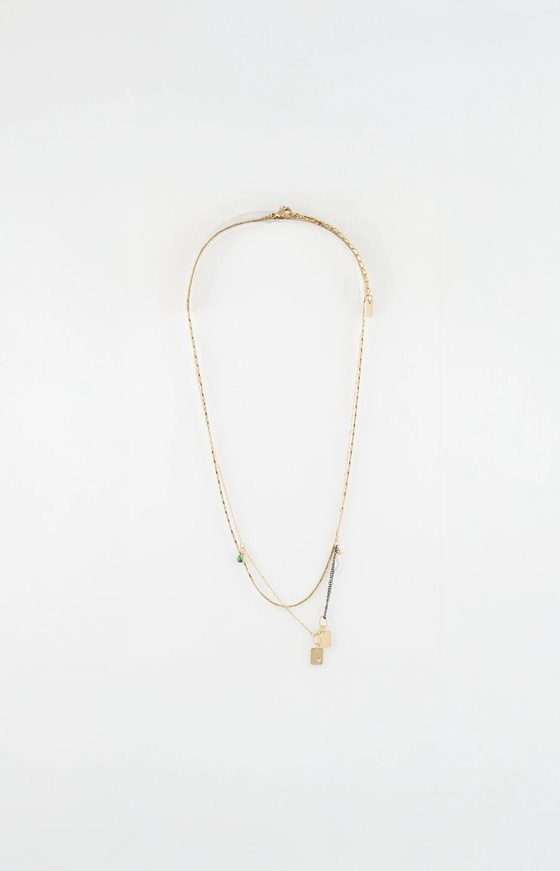 Collier pendentif - Acier inoxydable & onyx - Doré & noir